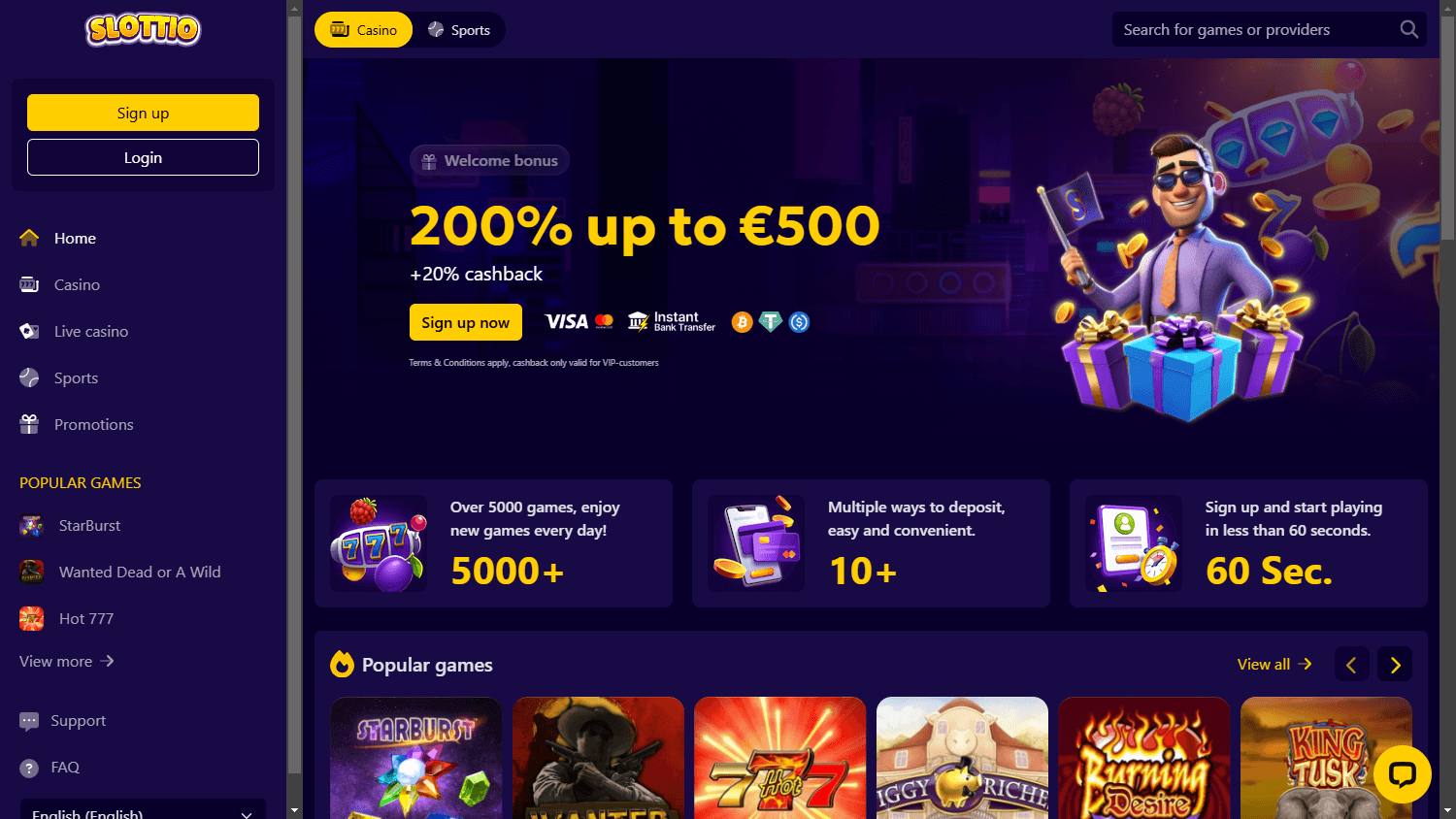 Slottio Casino Capture d’écran pour ordinateur
